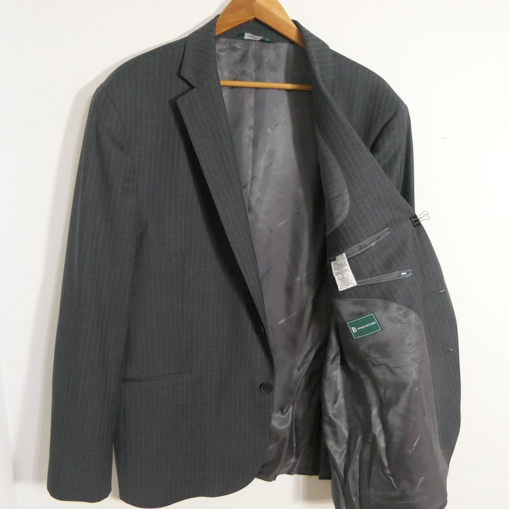 B by Brooks Brothers Mens Blazer 46R Grey Stripe Sport Coat Stretch Wool Classic